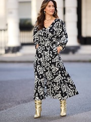 Myleene Klass Printed Midi Wrap Dress - Image 1 of 6