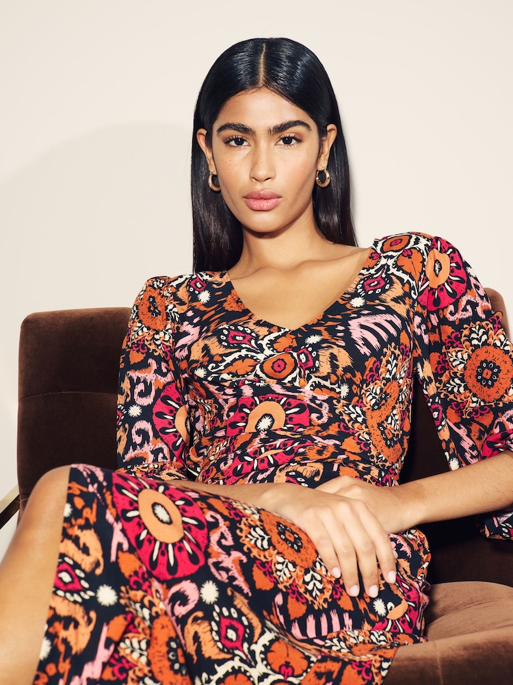 Myleene Klass Printed Midi Wrap Dress - Image 5 of 5 Myleene Klass Printed Midi Wrap Dress - Image 5 of 5