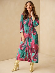 Myleene Klass Green/Pink Marble Printed Shirt Dress - Image 1 of 5