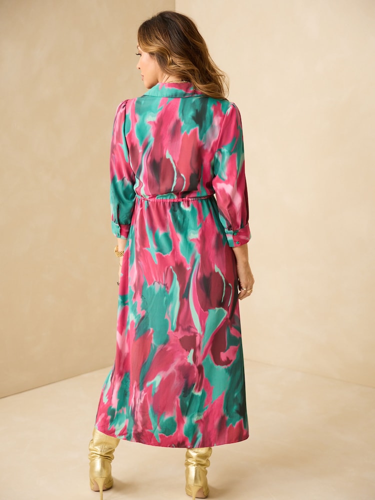Myleene Klass Green/Pink Marble Printed Shirt Dress - Image 2 of 5