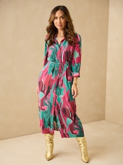 Myleene Klass Green/Pink Marble Printed Shirt Dress - Image 3 of 5