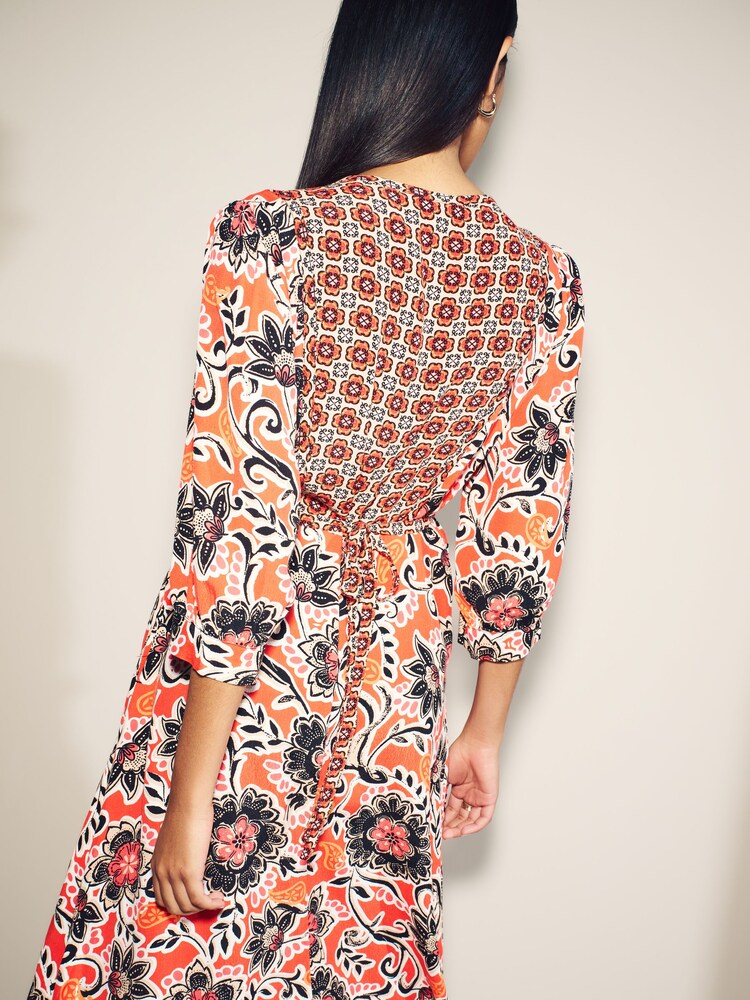 Myleene Klass Burnt Orange Mixed Print Orange Boho Midi Dress - Image 5 of 5