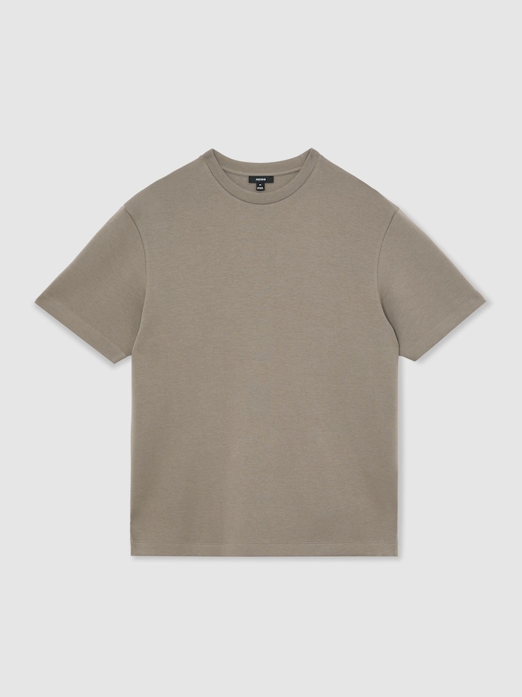 Reiss Mushroom Brown Cade Premium Interlock Relaxed-Fit T-Shirt - Image 2 of 6 Reiss Mushroom Brown Cade Premium Interlock Relaxed-Fit T-Shirt - Image 2 of 6