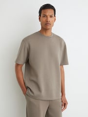 Reiss Mushroom Brown Cade Premium Interlock Relaxed-Fit T-Shirt - Image 3 of 6