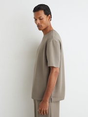 Reiss Mushroom Brown Cade Premium Interlock Relaxed-Fit T-Shirt - Image 4 of 6