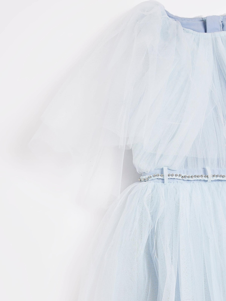 River Island Girls Blue Tulle Mesh Dress - Image 3 of 3