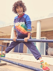 Little Bird by Jools Oliver Navy Happy Rainbow Crew Neck 100% Cotton Sweatshirt - Image 3 of 8