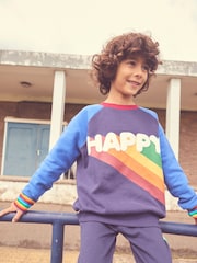 Little Bird by Jools Oliver Navy Happy Rainbow Crew Neck 100% Cotton Sweatshirt - Image 5 of 8