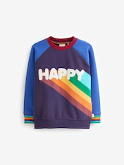 Little Bird by Jools Oliver Navy Happy Rainbow Crew Neck 100% Cotton Sweatshirt - Image 6 of 8