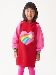 Little Bird by Jools Oliver Pink Heart Star Hooded 100% Cotton Sweat Dress - Image 1 of 7