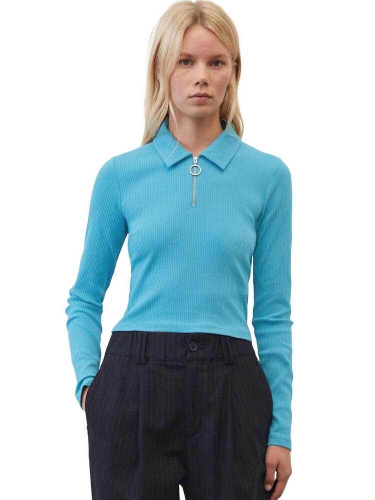 Marc O'Polo Denim Blue Zip Collar Long Sleeve Polo T-Shirt - Image 1 of 1