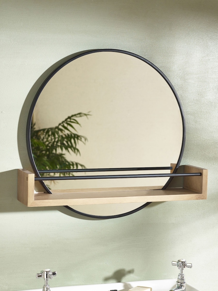 Natural Bronx Shelf Storage Round Wall Mirror - Image 2 of 5