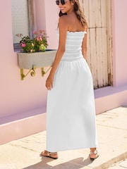Black/White Shirred Bandeau Summer Midi Dress - Image 2 of 4