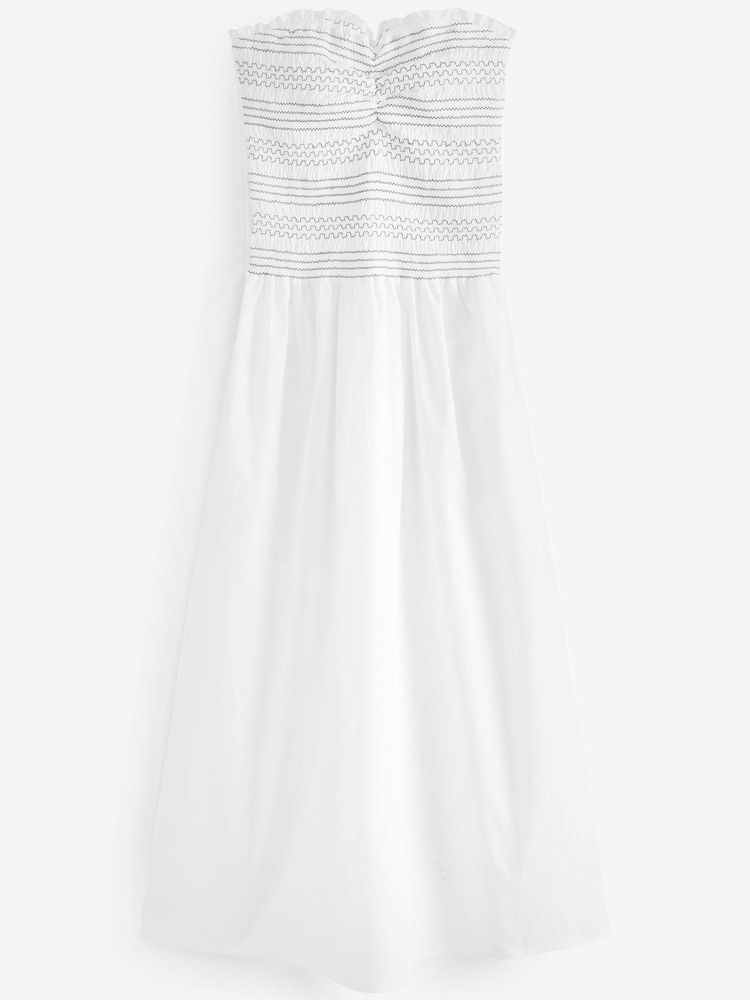 Black/White Shirred Bandeau Summer Midi Dress - Image 4 of 4