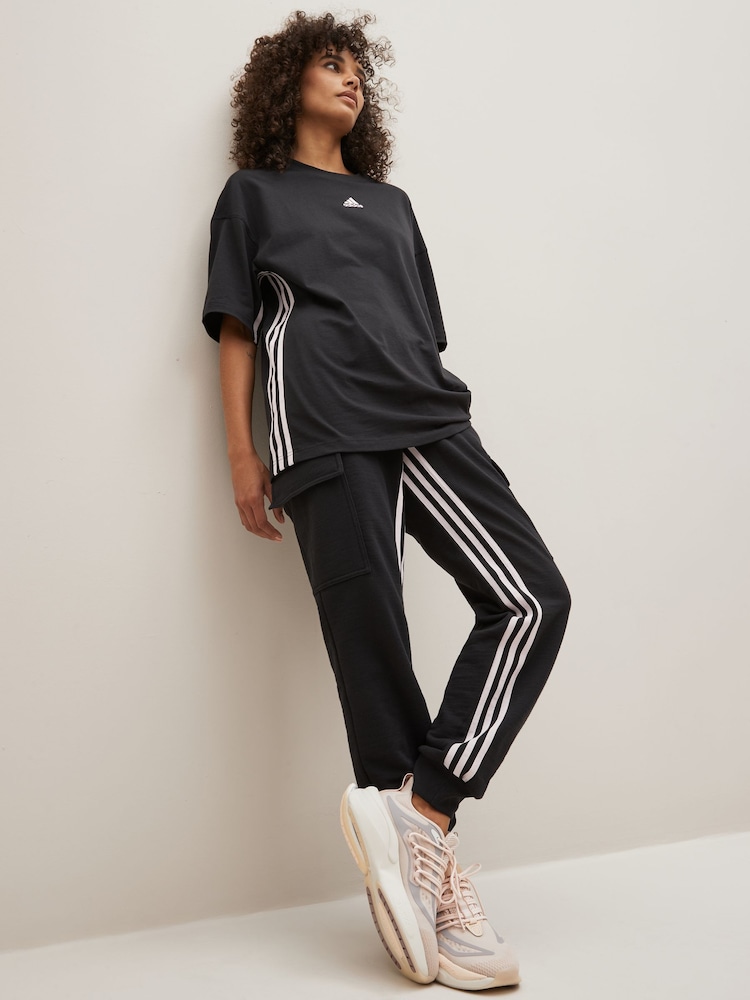 adidas Black Tapered Sportswear Dance 3-Stripes High-waisted Cargo Joggers - Image 2 of 9