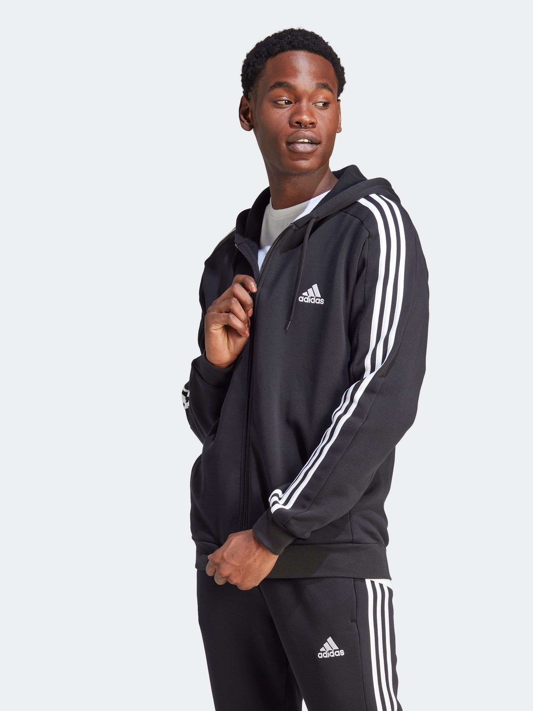 Buy adidas Black Essentials Fleece 3 Stripes Zip Up Hoodie from the ...