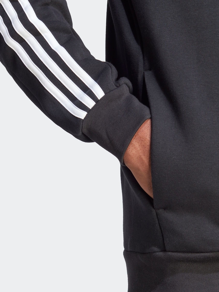 adidas Black Essentials Fleece 3 Stripes Zip Up Hoodie - Image 6 of 6