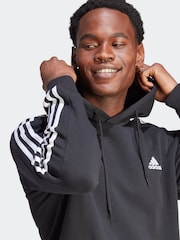 adidas Black Essentials Fleece 3-Stripes Hoodie - Image 4 of 6