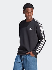 adidas Black Essentials Fleece 3 Stripes Sweatshirt - Image 1 of 8