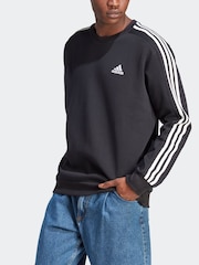 adidas Black Essentials Fleece 3 Stripes Sweatshirt - Image 2 of 8