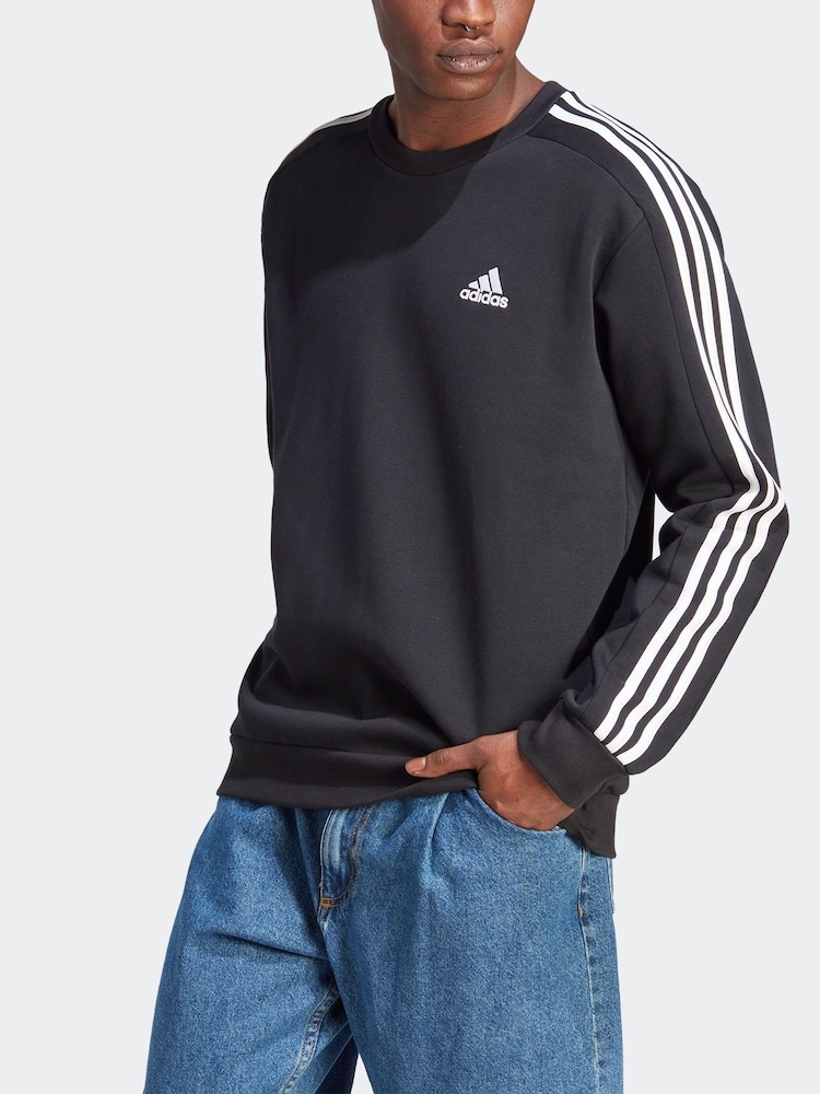 adidas Black Essentials Fleece 3 Stripes Sweatshirt - Image 2 of 8