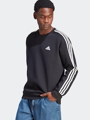 adidas Black Essentials Fleece 3 Stripes Sweatshirt - Image 8 of 8