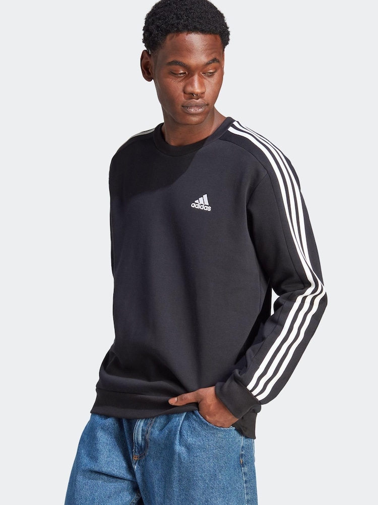 adidas Black Essentials Fleece 3 Stripes Sweatshirt - Image 8 of 8