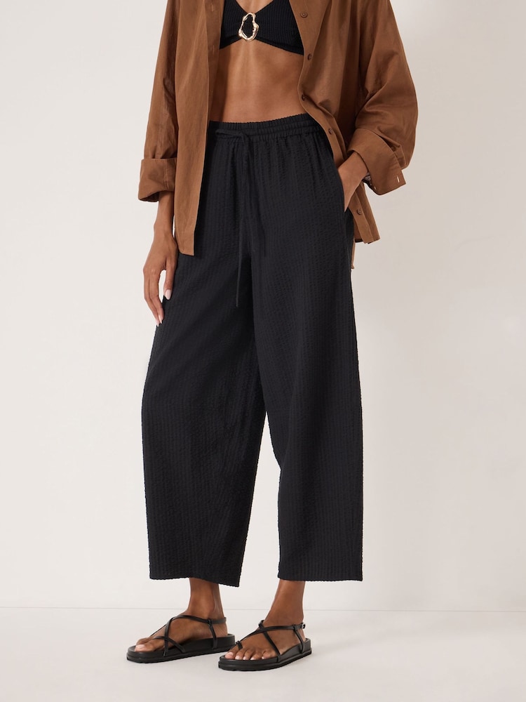 Hush Black Erris Seersucker Cotton Barrel Leg Trousers - Image 1 of 5 Hush Black Erris Seersucker Cotton Barrel Leg Trousers - Image 1 of 5