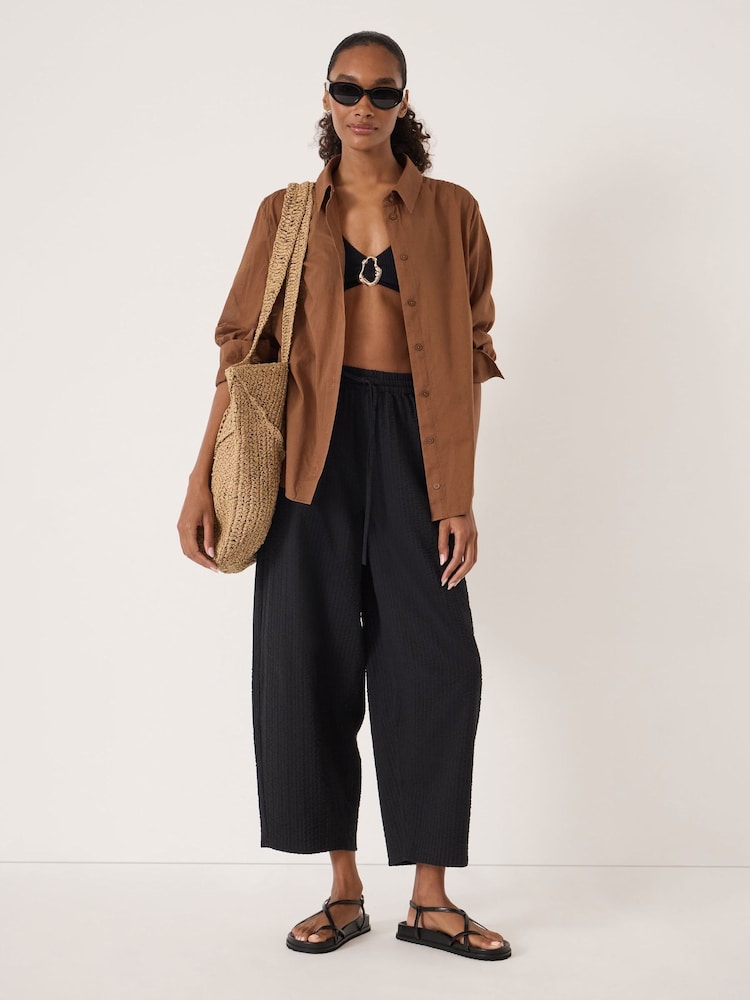 Hush Black Erris Seersucker Cotton Barrel Leg Trousers - Image 2 of 5 Hush Black Erris Seersucker Cotton Barrel Leg Trousers - Image 2 of 5