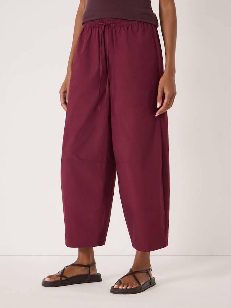 Hush Maroon Juno Laundered Cotton Barrel Leg Trousers - Image 1 of 5