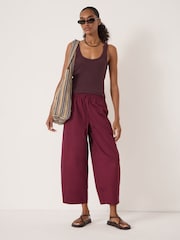 Hush Maroon Juno Laundered Cotton Barrel Leg Trousers - Image 2 of 5