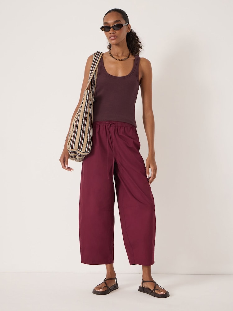 Hush Maroon Juno Laundered Cotton Barrel Leg Trousers - Image 2 of 5