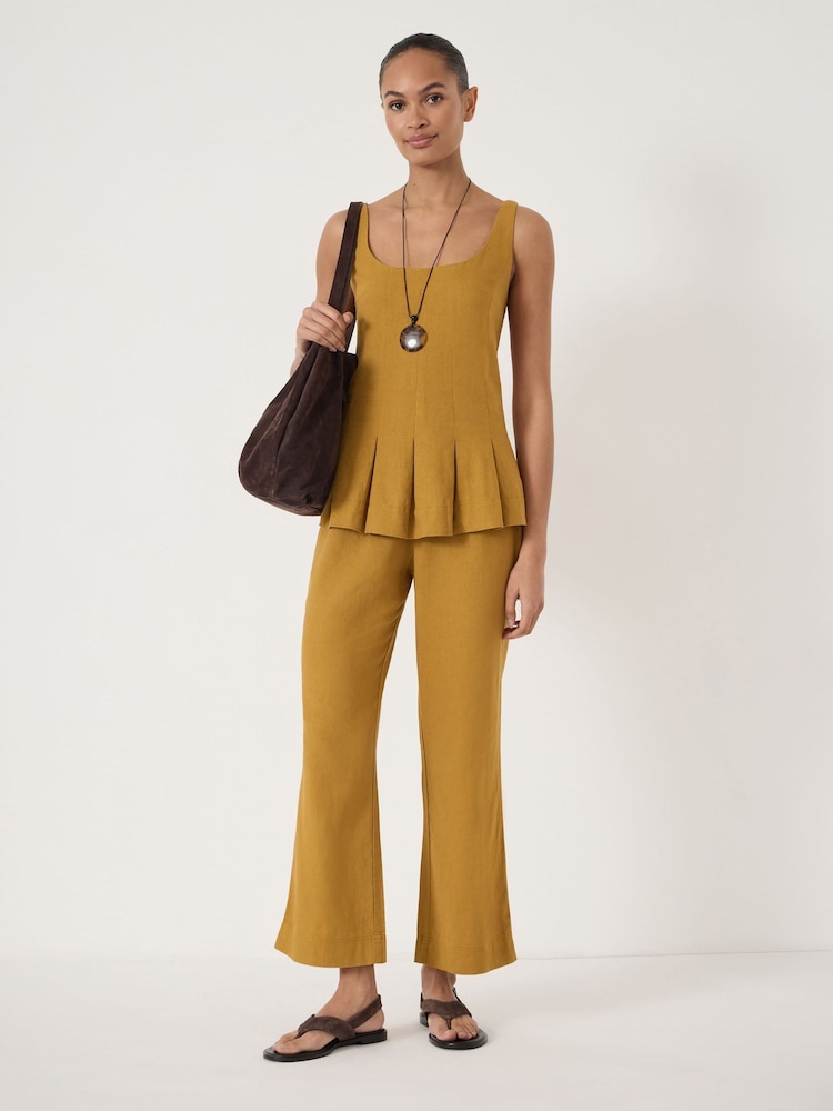 Hush Yellow Suki Linen Blend Crop Trousers - Image 1 of 5