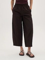 Hush Brown Juno Laundered Cotton Barrel Leg Trousers - Image 1 of 5