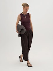 Hush Brown Juno Laundered Cotton Barrel Leg Trousers - Image 2 of 5