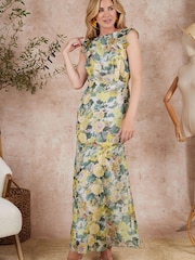 Hope and Ivy Yellow Floral Sleeveless Open Tie Maxi Dress - Image 1 of 2