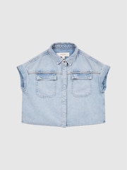 Reiss Mid Blue Sandie Senior Denim Crop Top - Image 2 of 6