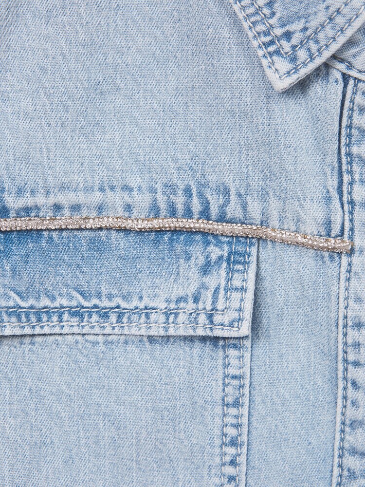 Reiss Mid Blue Sandie Senior Denim Crop Top - Image 6 of 6