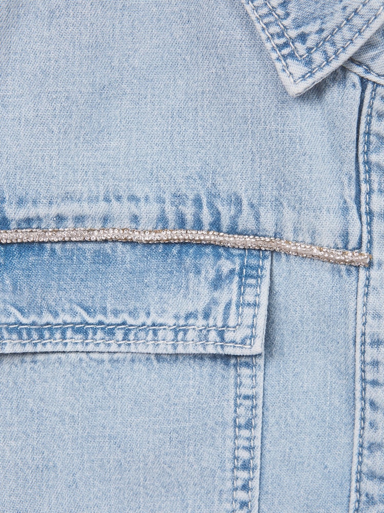 Reiss Mid Blue Sandie Junior Denim Crop Top - Image 6 of 6 Reiss Mid Blue Sandie Junior Denim Crop Top - Image 6 of 6