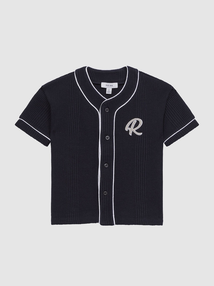 Reiss Navy Jonny Senior Textured Collarless Shirt - Image 2 of 6
