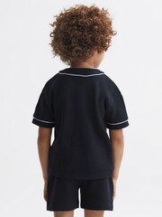 Reiss Navy Jonny Senior Textured Collarless Shirt - Image 5 of 6