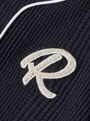 Reiss Navy Jonny Senior Textured Collarless Shirt - Image 6 of 6