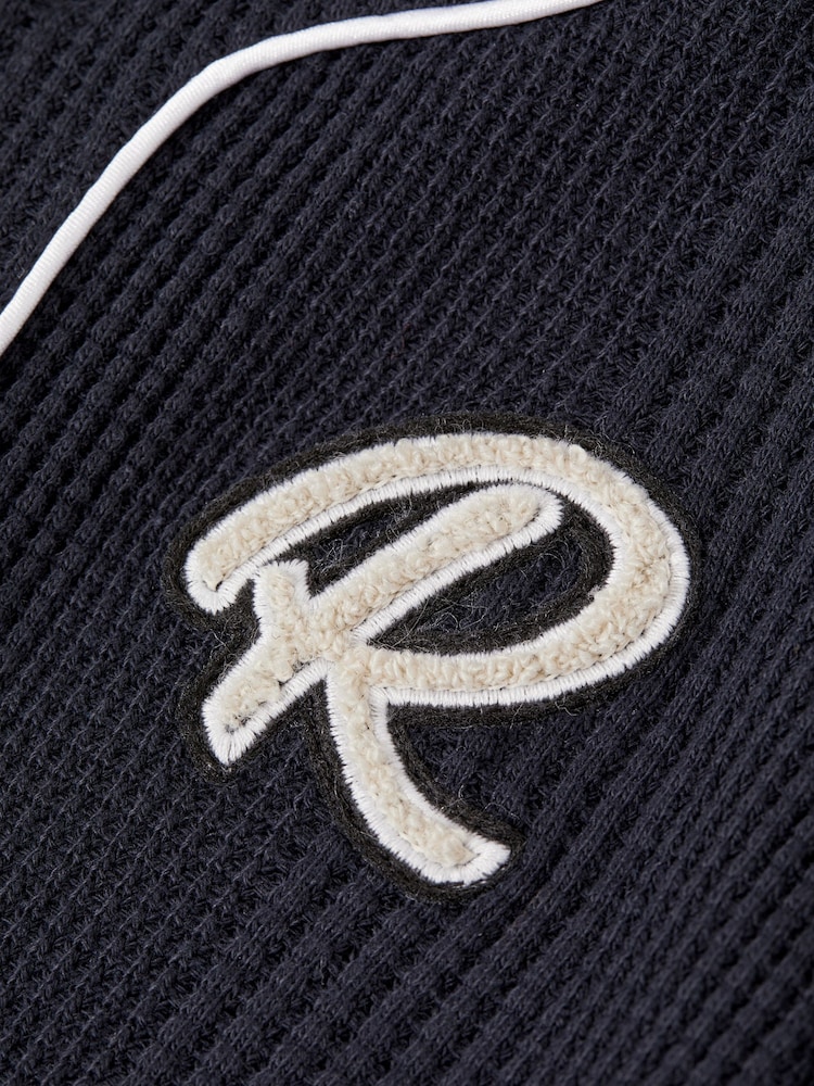Reiss Navy Jonny Senior Textured Collarless Shirt - Image 6 of 6