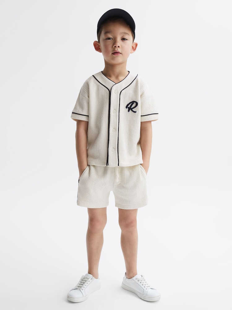 Reiss Ecru Jonny Senior Textured Collarless Shirt - Image 1 of 6