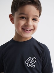 Reiss Navy Jude 3-9 yrs Cotton Crew Neck T-Shirt - Image 4 of 6