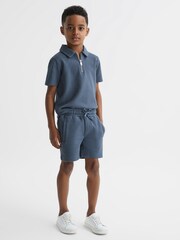 Reiss Airforce Blue Robin Slim Fit Textured Drawstring Shorts - Image 1 of 6
