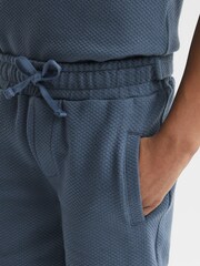 Reiss Airforce Blue Robin Slim Fit Textured Drawstring Shorts - Image 4 of 6