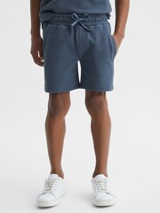 Reiss Airforce Blue Robin Slim Fit Textured Drawstring Shorts - Image 1 of 6