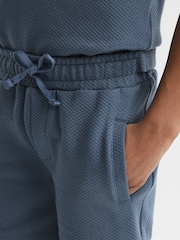 Reiss Airforce Blue Robin Slim Fit Textured Drawstring Shorts - Image 4 of 6