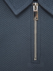 Reiss Airforce Blue Creed Slim Fit Textured Half Zip Polo Shirt - Image 6 of 6